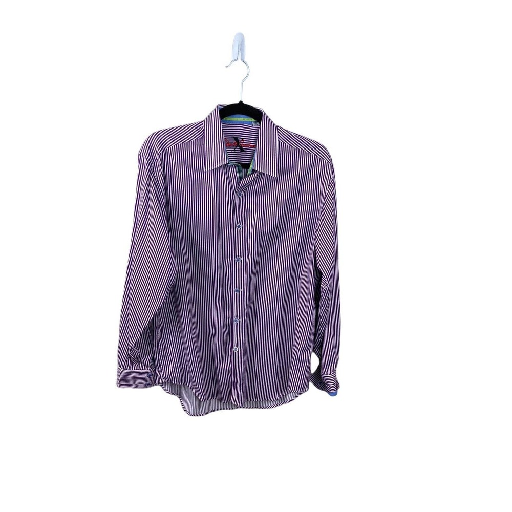 Robert Graham Purple Stripe Long Sleeve Placket Cuff Detail Cotton Shirt Size M
